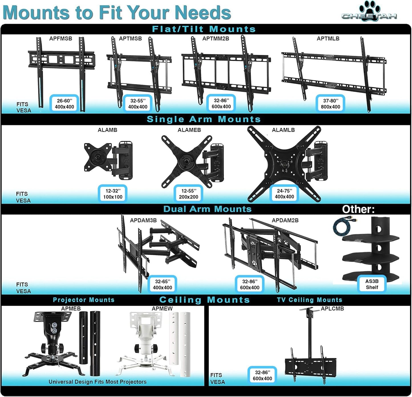 Tilt TV Mount Fits 32-86 Inch Tvs up to 165Lbs Max VESA 600X400Mm, with 10Ft HDMI Cable, Universal Flat Wall Mount Bracket, Fits 16-24" Studs, Ultra Low 1.3" Profile Adjusts to 15 Degree Tilt