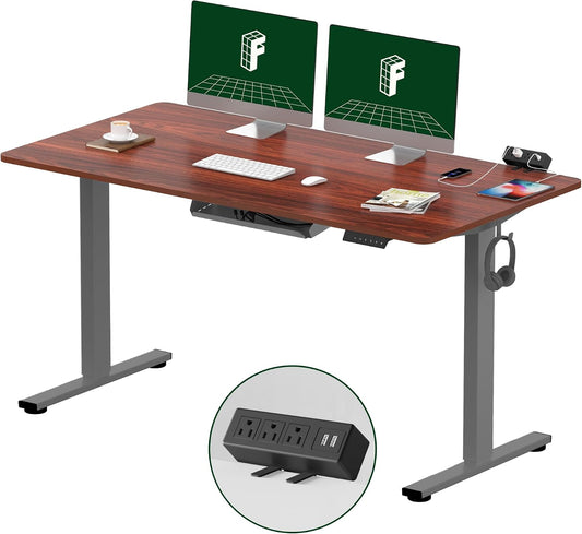 FLEXISPOT EN2 55"X28" Standing Desk with Power Strip Bundle, Mahogany