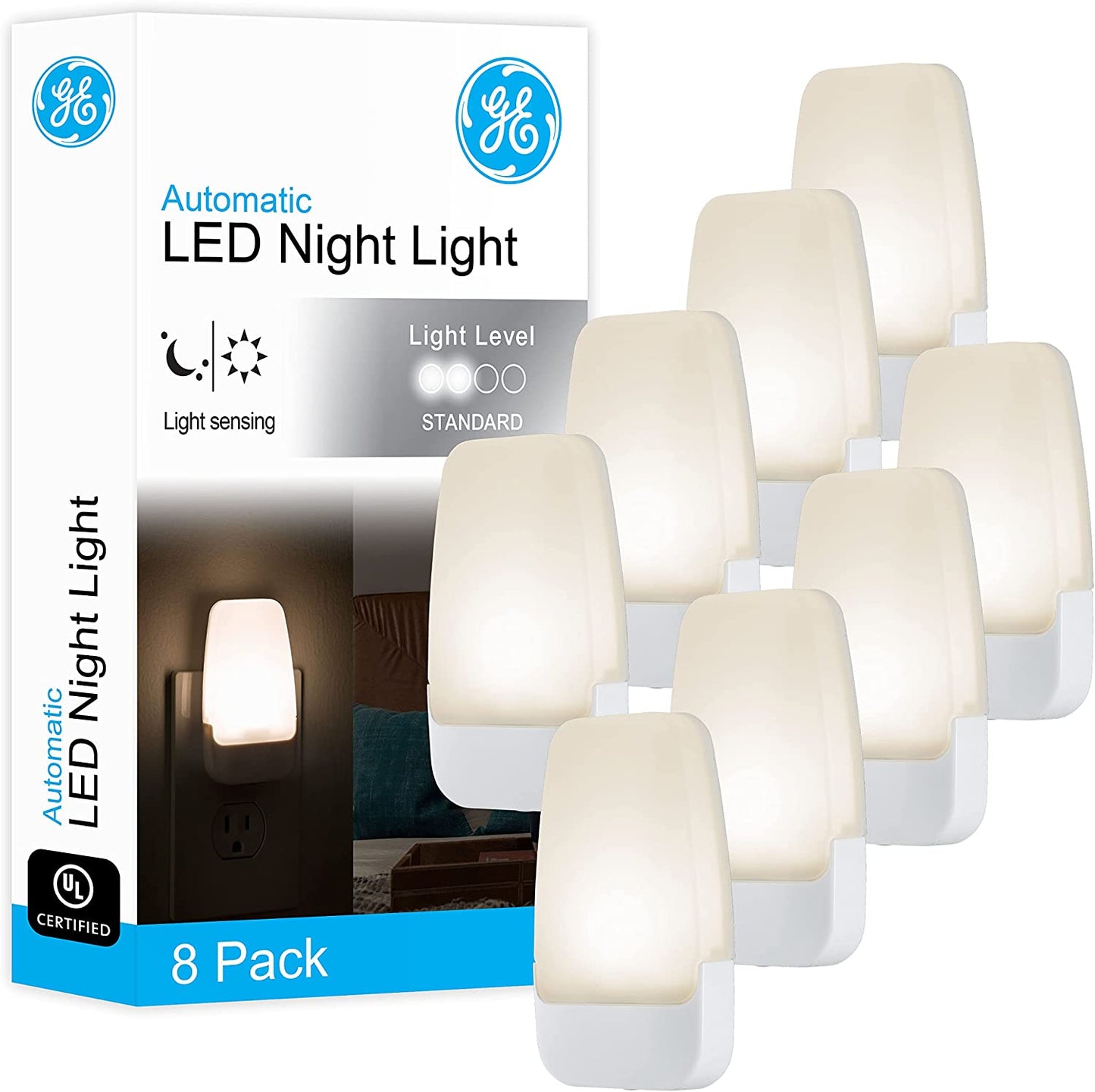 GE Plug in Night Light with Dusk to Dawn Sensor, 8 Pack