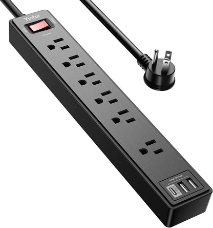 6Ft Surge Protector Power Strip with 6 Outlets & 3 USB Ports, Black
