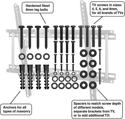 Tilt TV Mount Fits 32-86 Inch Tvs up to 165Lbs Max VESA 600X400Mm, with 10Ft HDMI Cable, Universal Flat Wall Mount Bracket, Fits 16-24" Studs, Ultra Low 1.3" Profile Adjusts to 15 Degree Tilt