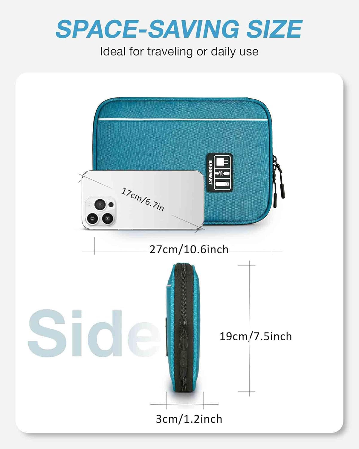 Large Electronics Organizer Travel Case for Tech Accessories, Blue