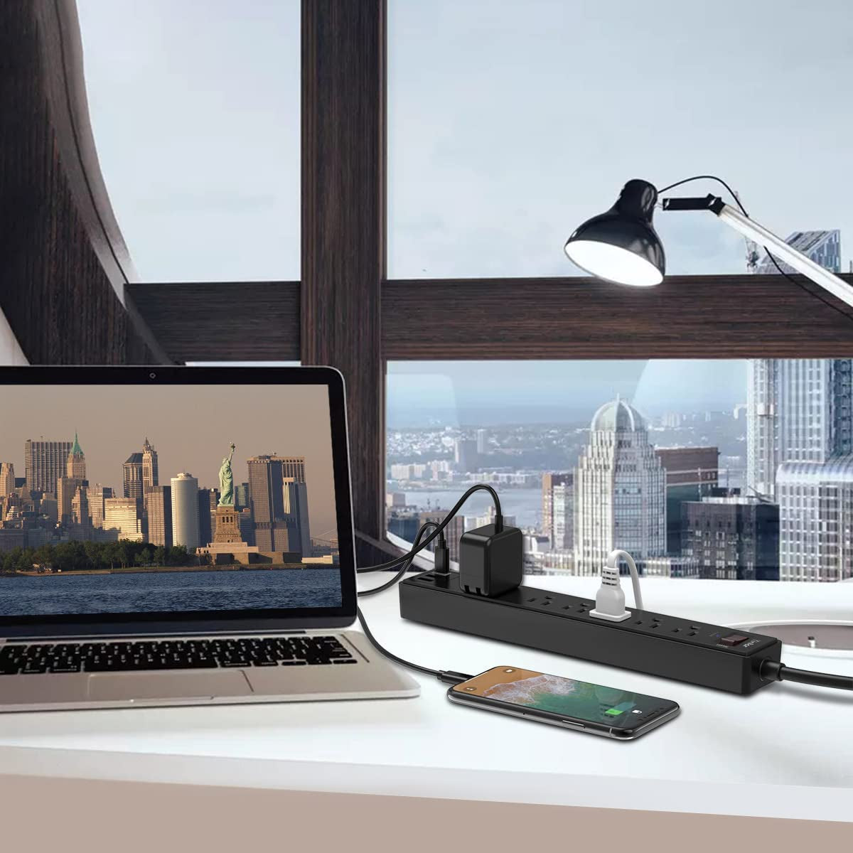 6Ft Surge Protector Power Strip with 6 Outlets & 3 USB Ports, Black