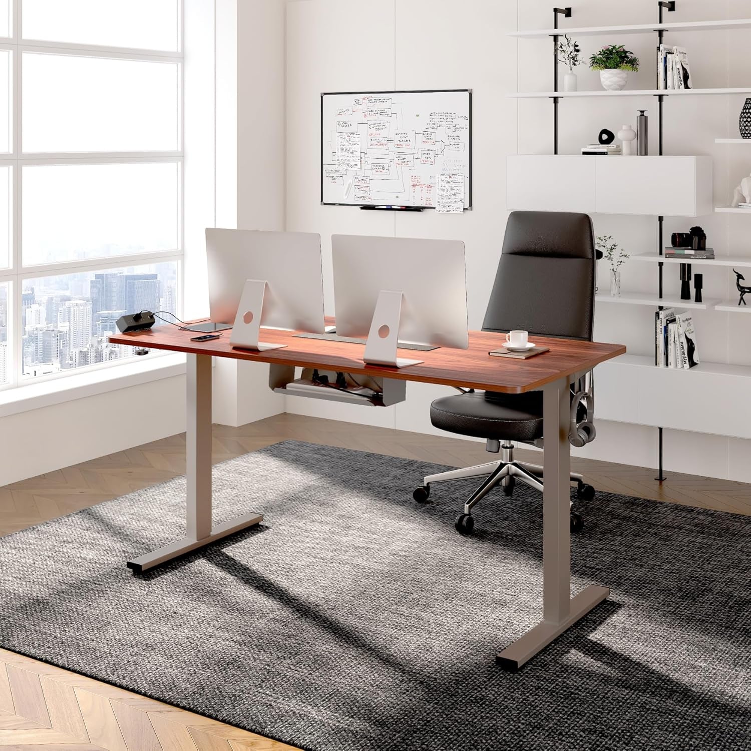 FLEXISPOT EN2 55"X28" Standing Desk with Power Strip Bundle, Mahogany