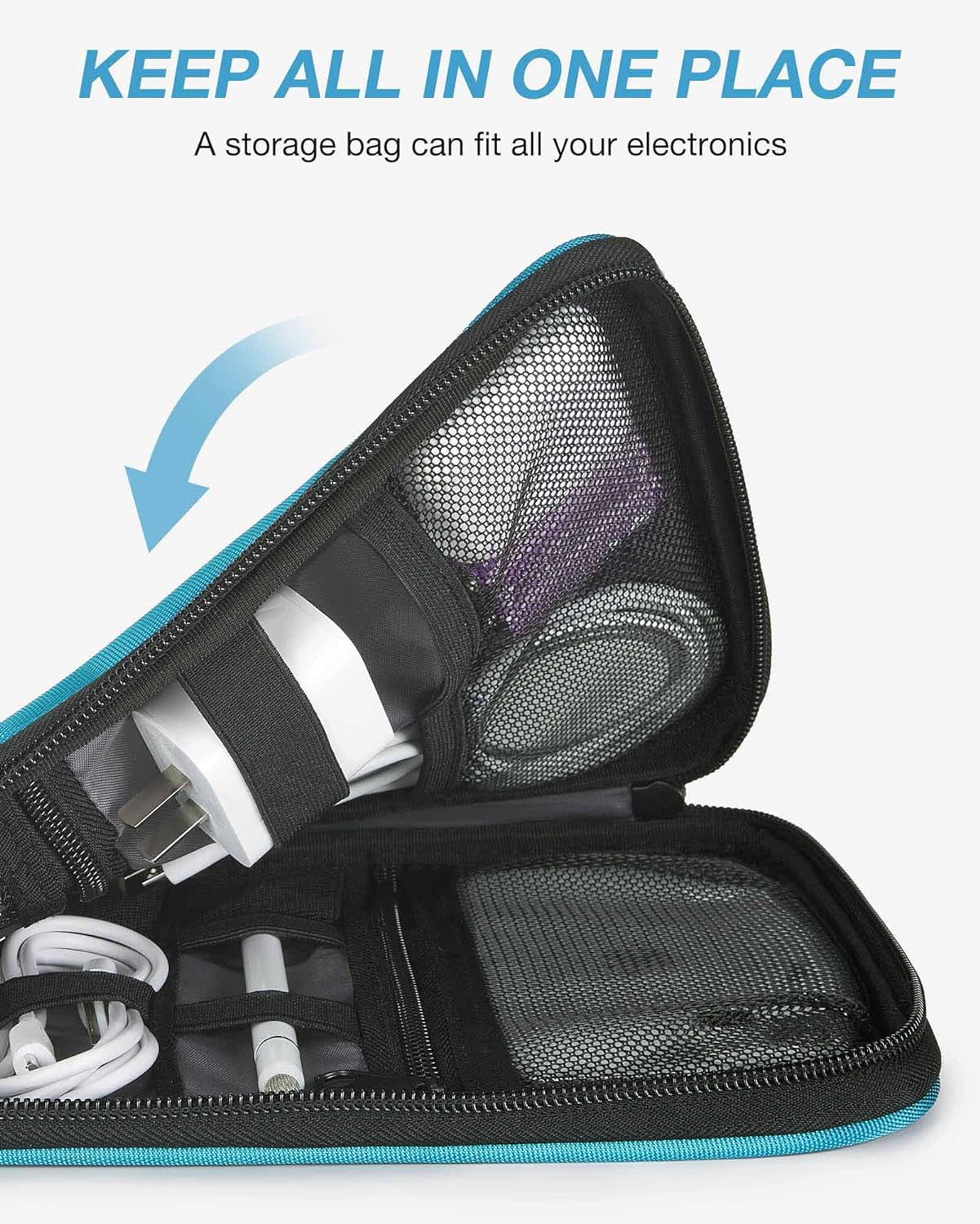 Large Electronics Organizer Travel Case for Tech Accessories, Blue